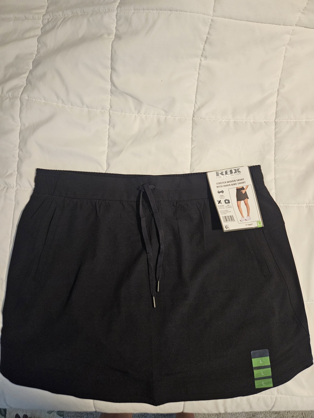 RBX Black Active 4-way Stretch Drawstring Skort With Inner Bike Short